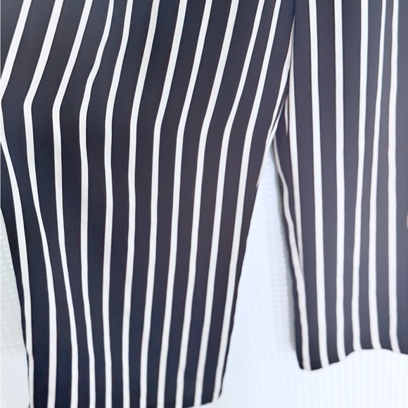 Zara Black White Stripe Wide Leg Culotte Pants Paperbag Waist Tie Belt M - Picture 9 of 9